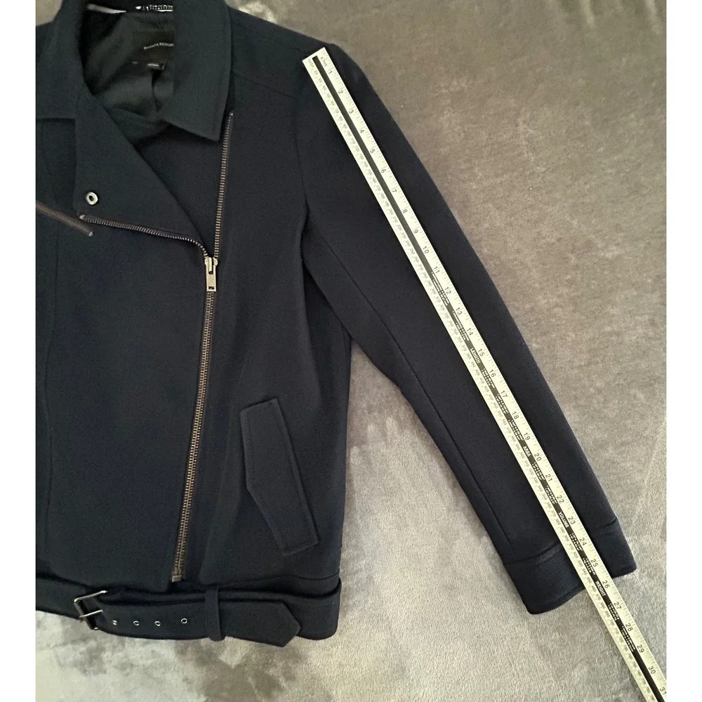 Banana Republic Jacket Womens L Navy Blue Moto Belted Zip Biker Coat